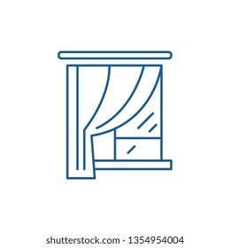 Curtains line icon concept. Curtains flat  vector symbol, sign, outline illustration.