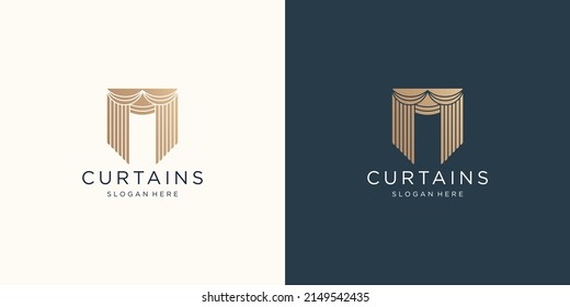 curtains logo inspiration template. luxury blinds curtain, circus curtain, minimalist style art.