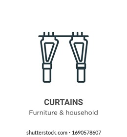 Curtains outline vector icon. Thin line black curtains icon, flat vector simple element illustration from editable furniture & household concept isolated stroke on white background