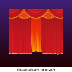 Curtains - realistic vector red drapes closed. Gradient background. High quality clip art for presentations, banners and flyers, depicting cinema, concert and prize award illustrations.
