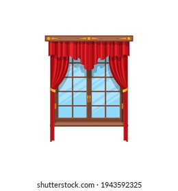 Curtains with rods and valances, vertical shutters in venetian style isolated red velvet curtains. Vector modern drapery textile shutters, room or bedroom blinds interior decor architecture element