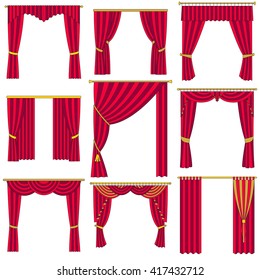 Curtains set.  Vector outlined illustration isolated on white.