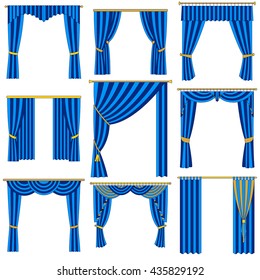 Curtains set.  Vector outlined illustration isolated on white.