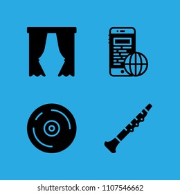 curtains, smartphone, compact disc and oboe icons vector in sample icon set for web and graphic design