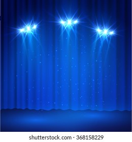 Curtains spotlight stage background. Vector eps10.