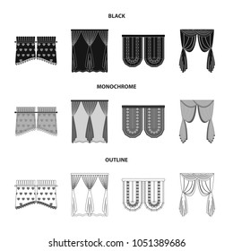 Curtains, stick, cornices, and other web icon in black,monochrome,outline style.Bow, fabric, tulle icons in set collection.