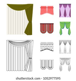 Curtains, stick, cornices, and other web icon in cartoon,outline style.Bow, fabric, tulle icons in set collection.