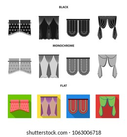Curtains, stick, cornices, and other web icon in black, flat, monochrome style.Bow, fabric, tulle icons in set collection.