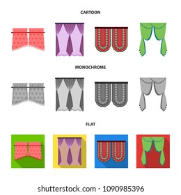 Curtains, stick, cornices, and other web icon in cartoon,flat,monochrome style.Bow, fabric, tulle icons in set collection.