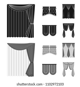 Curtains, stick, cornices, and other web icon in black,monochrom style.Bow, fabric, tulle icons in set collection.