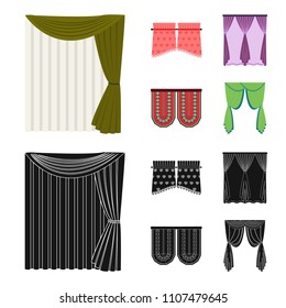 Curtains, stick, cornices, and other web icon in cartoon,black style.Bow, fabric, tulle icons in set collection.