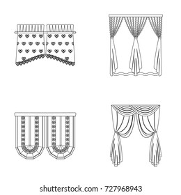 Curtains, stick, cornices, and other web icon in outline style.Bow, fabric, tulle icons in set collection.