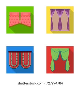 Curtains, stick, cornices, and other web icon in flat style.Bow, fabric, tulle icons in set collection.
