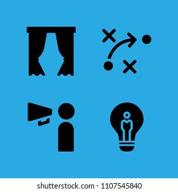 curtains, strategy, promoting and idea icons vector in sample icon set for web and graphic design