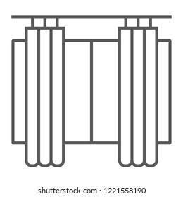 Curtains thin line icon, furniture and home, window sign, vector graphics, a linear pattern on a white background, eps 10.