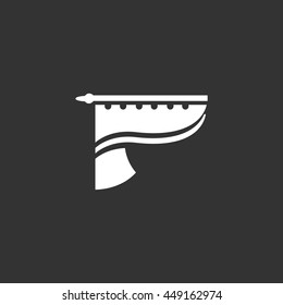 Curtains vector logo isolated on a black background. Icon silhouette design template. Simple symbol concept in flat style. Abstract sign, pictogram for web, mobile and infographics