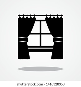 Curtains and Window Icon with Gray Shadow