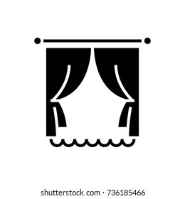 Curtains with window icon, vector illustration, black sign on isolated background