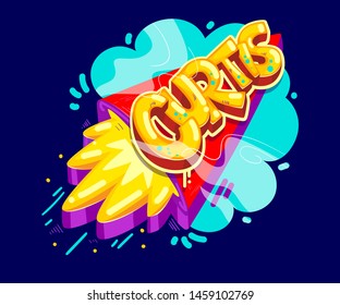 Curtis baby boy name graffiti style on the rocket start. Cartoon kids name illustration