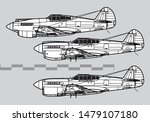 Curtiss P-40 Warhawk. Outline vector drawing