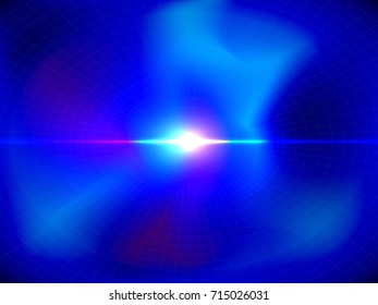 The curvature of space with the mesh deformation of the tunnel with colored highlights and bright lights ahead for theme design