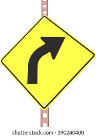 "Curve" - 3d illustration of yellow roadsign isolated on white background