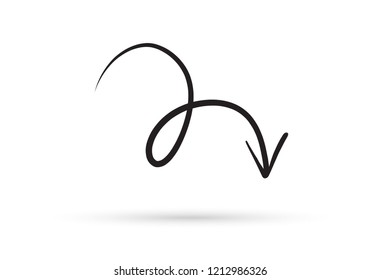 curve arrow draw doodle brush sketch cartoon isolated on white background