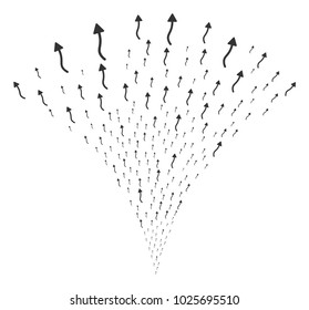 Curve Arrow explosion fountain. Vector illustration style is flat iconic symbols. Object fountain constructed from random symbols as curve arrow fireworks.
