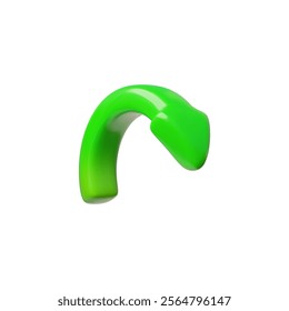 Curve arrow green color. Realistic 3D design in plastic cartoon style. Volume arrow pointing round wave right down, navigation pointer. Vector render glossy interface computer mouse sign, turn button