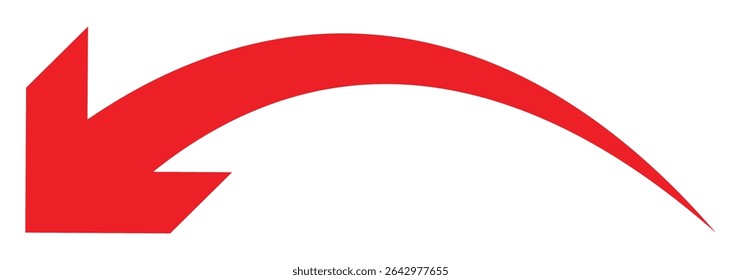 Curve arrow icon. Red long curve arrow for app and ui design. Long curve arrow icon. Vector illustrator