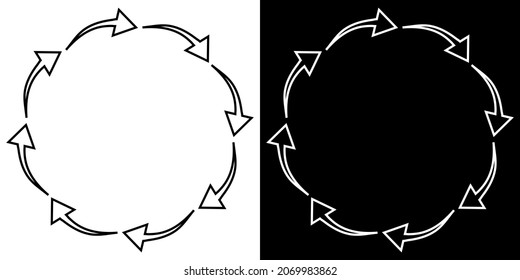 Icono de flecha de curva con redondo o círculo. Icono de flecha símbolo de signo vectorial aislado para el proyecto. Diseño plano. Ilustración vectorial sobre fondo blanco y negro