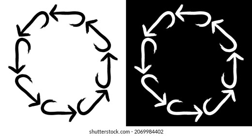 Curve arrow icon with round or circle. Arrow icon illustration isolated vector sign symbol for your project. Doodle vector illustration on white and black background