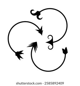 Curve Arrow icon set. Black arrow icon isolated on white background.