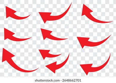 curve arrow icon set. Long Arrow icon set. Curve arrow set. Arrow up icons. Set of curve rise arrows. Growth pictogram isolated. Vector illustration.
