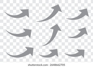 curve arrow icon set. Long Arrow icon set. Curve arrow set. Arrow up icons. Set of curve rise arrows. Growth pictogram isolated. Vector illustration.
