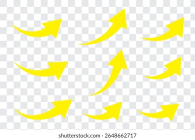 curve arrow icon set. Long Arrow icon set. Curve arrow set. Arrow up icons. Set of curve rise arrows. Growth pictogram isolated. Vector illustration.