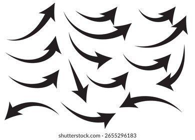 ícone de seta de curva definido. Conjunto de ícones de Seta Longa. Seta de curva definida. Ícones de seta para cima. Conjunto de setas de elevação de curva. Pictograma de crescimento isolado. Ilustração vetorial.