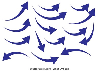 curve arrow icon set. Long Arrow icon set. Curve arrow set. Arrow up icons. Set of curve rise arrows. Growth pictogram isolated. Vector illustration.
