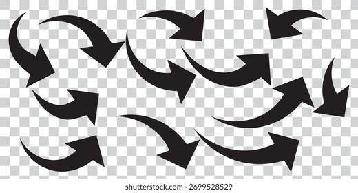 curve arrow icon set. Long Arrow icon set. Curve arrow set. Arrow up icons. Set of curve rise arrows. Growth pictogram isolated. Vector illustration.