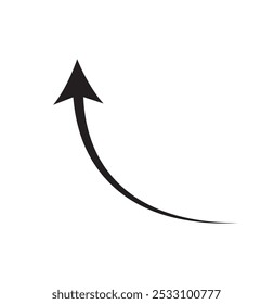 Curve arrow icon vector . Black long 
up arrow icon vector . arrow pointing upward.