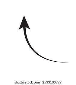 Curve arrow icon vector . Black long 
up arrow icon vector . arrow pointing upward.