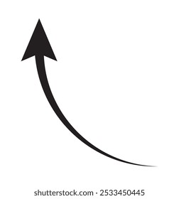 Curve arrow icon vector . black curve arrow icon pointing up. direction pointing arrow icon vector.