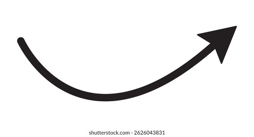 Curve arrow icon vector . Black long up arrow icon vector . arrow pointing upward. Long arrows icon. Long curved hand drawn arrow. Set of vector curved arrows hand drawn. Sketch doodle style.