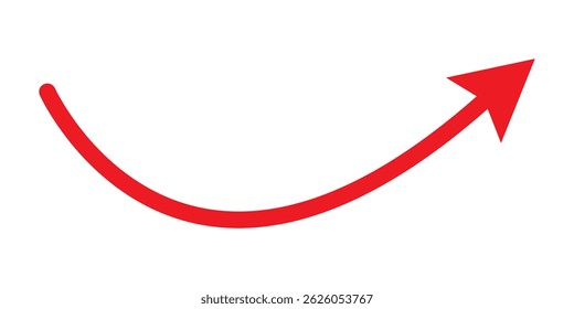 Curve arrow icon vector . Red long up arrow icon vector . arrow pointing upward. Long arrows icon. Red Long curved hand drawn arrow. Set of vector curved arrows hand drawn. Sketch doodle style.