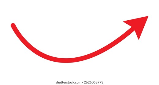 Curve arrow icon vector . Red long up arrow icon vector . arrow pointing upward. Long arrows icon. Red Long curved hand drawn arrow. Set of vector curved arrows hand drawn. Sketch doodle style.