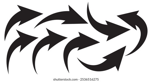 Curve arrow icon vector set. long arrow icon vector set. black curve arrow icon vector set for app and UI design.