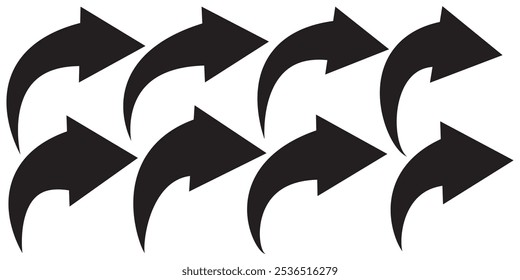 Curve arrow icon vector set. long arrow icon vector set. black curve arrow icon vector set for app and UI design.