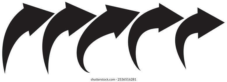Curve arrow icon vector set. long arrow icon vector set. black curve arrow icon vector set for app and UI design.