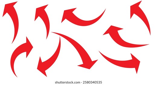 Curve arrow icon vector set. set of red long curve arrow for app and ui design. long up arrow icon vector. long arrow icon set. 1176
