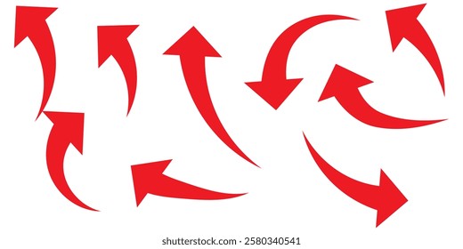 Curve arrow icon vector set. set of red long curve arrow for app and ui design. long up arrow icon vector. long arrow icon set. 1176
